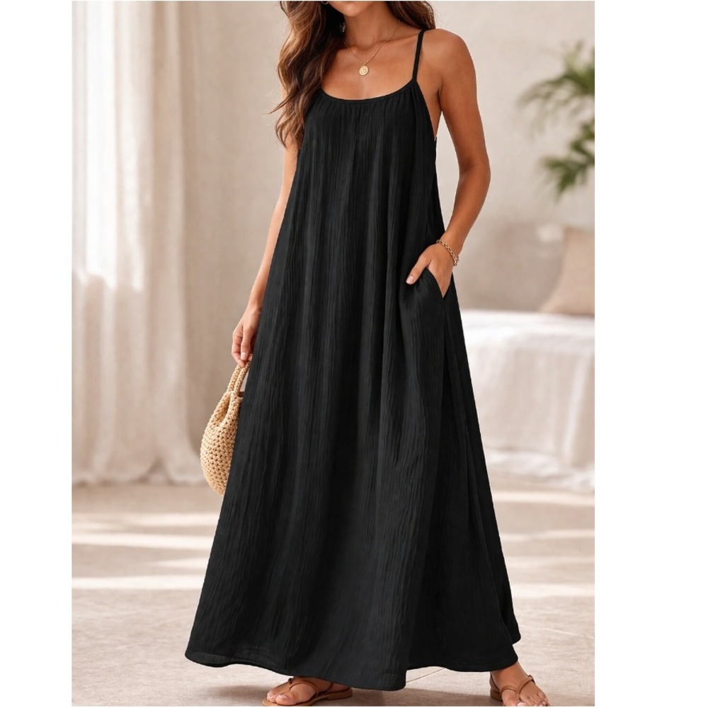 Sol Angeles Women's Black Sleeveless Spaghetti Strap Maxi Dress Size XL/XXL NWT